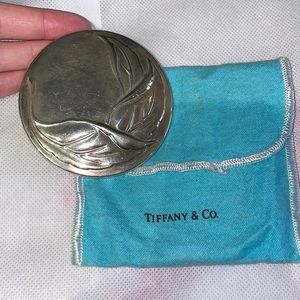 Vintage Tiffany & Co Hand Held Compact Purse Makeup Leaf Mirror